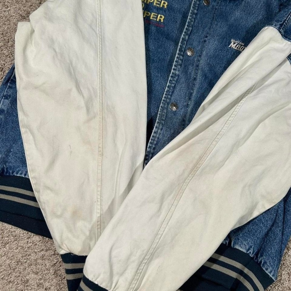 Vintage Norton Bomber Jacket Denim Varsity Style Patch‎ 90s Automotive Large - Picture 7 of 7